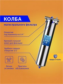 Магистральный  корпус (колба) фильтра для воды из колодца Big Blue 20 из нержавеющей стали Наша Сталь 10192